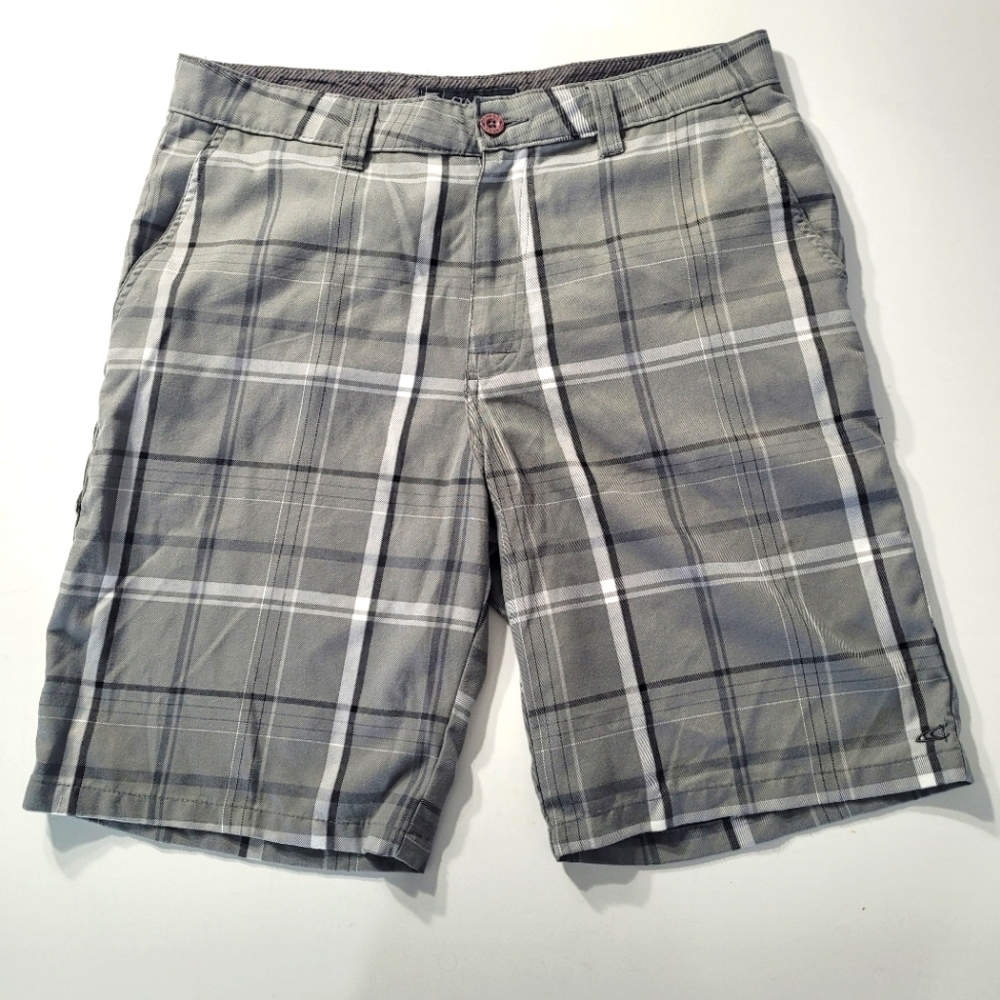 O'neill Light and Dark Grey Plaid Flat Front Men's Shorts